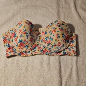 Youmita 36B Strapless Push Up Bra Floral Padded Lined Full Coverage